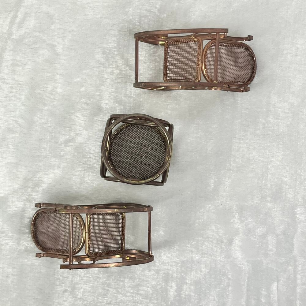 Vintage Brass Miniature Dollhouse Rocking Chairs & Table Set Woven Seat 1:12 - Picture 6 of 11
